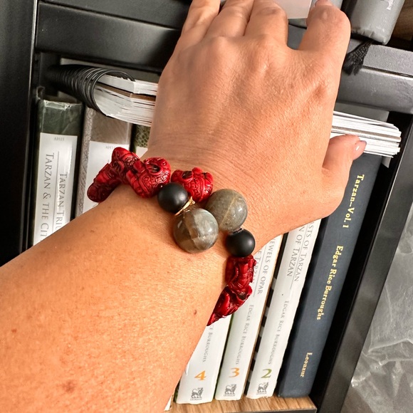 LABRADORITE + CINNABAR NATURAL CUFF BRACELET size 7” - Picture 11 of 13